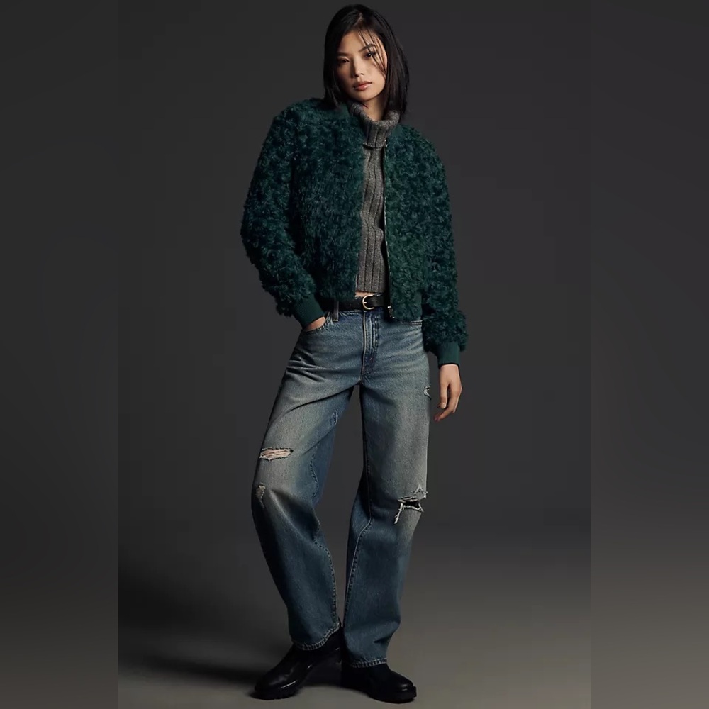 By Anthropologie furry faux-fur jacket in turquoise